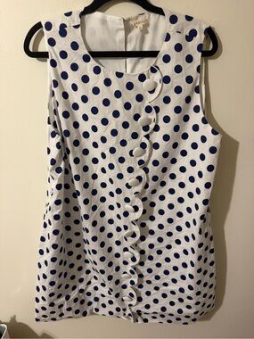 JODIFL White Sleeveless Top with Navy Polka Dots